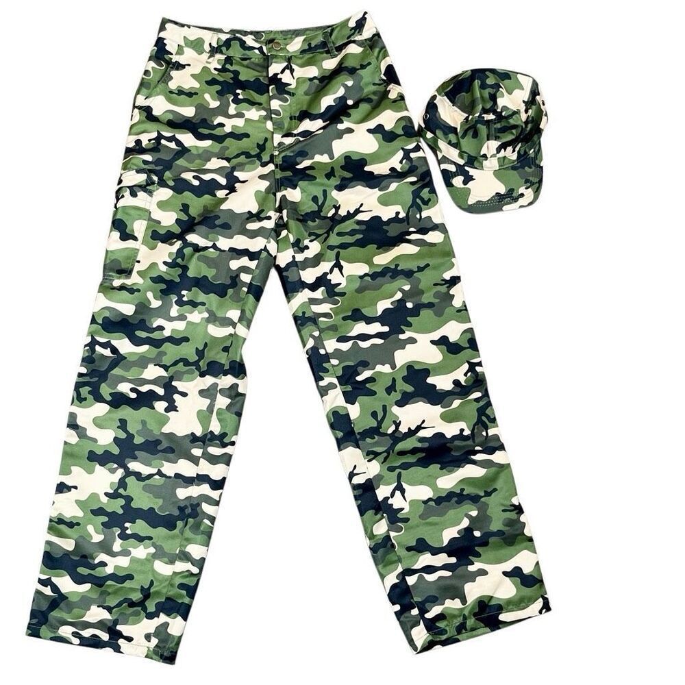Spirit Halloween Adult Cadet Military Camo Costume Pants Hat Medium